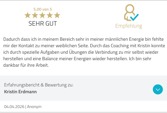 Bewertung vom 4. April 2026 über die wiederhergestellte Verbindung zu sich selbst durch Kristins Aufgaben und Übungen.